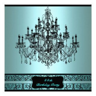 Teal Chandelier Any Number Birthday Party Custom Invitation