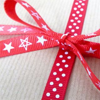 star and polka dot red christmas ribbon 6m by edamay