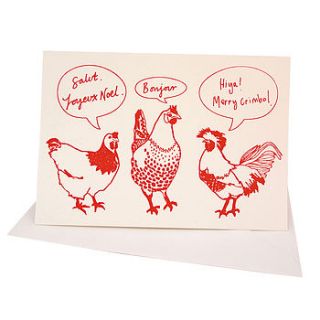 screen printed hens christmas card by megan alice england