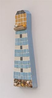 blue lighthouse mosaic wall art by rana cullimore