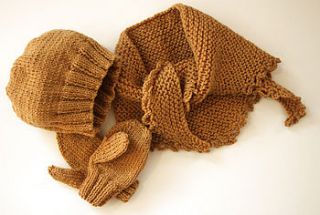 mimi organic hat scarf and mittens set by elloviehandmade