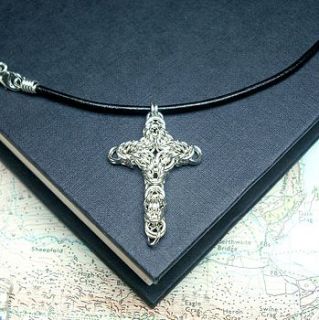 silver chainmaille cross by woven silver jewellery