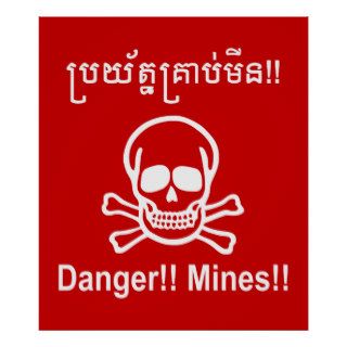 Danger Mines ☠ Cambodian Khmer Sign ☠ Posters