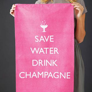 'save water drink champagne' tea towel by catherine colebrook