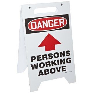 Accuform Signs MF103 Plastic Free Standing Fold Ups Floor Safety Sign, Legend "DANGER PERSONS WORKING ABOVE with UP ARROW", 12" Width x 20" Height x 0.125" Thickness, Black/Red on White Industrial Warning Signs Industrial & S