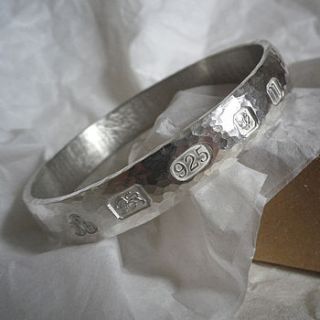 sterling silver hammered hallmarked bangle by glyn west design