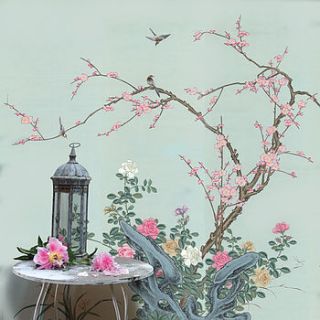 rose and plum blossom chinoiserie wallpaper by peacock and piano