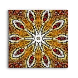 Gold and Red Abstract Floral Geometric Tile 163 Envelopes