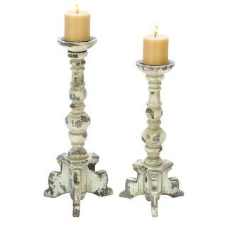 Wooden Candle Holder in Contemporary Rubbed Finish   Set of 2 Candles & Holders