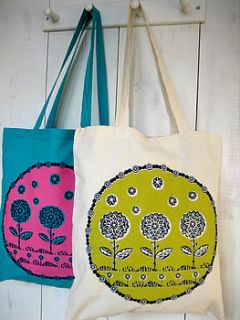 floral trio screen printed tote bag by bubble and tweet