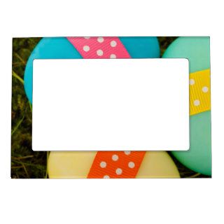 Painted Easter Eggs, Ribbons, Dots   Blue Green Magnetic Picture Frame