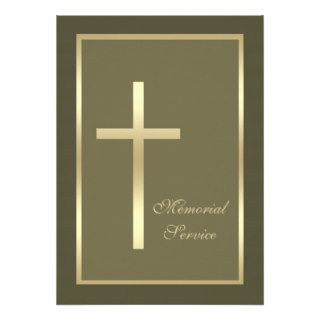 Memorial Service Gold Cross Invitation Custom Announcements