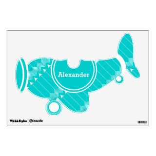 Personalized Plane Baby Boy or Toddler Blue Green Wall Graphic