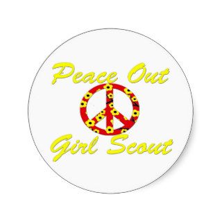 Yellow Peace Out Girl Scout Round Stickers