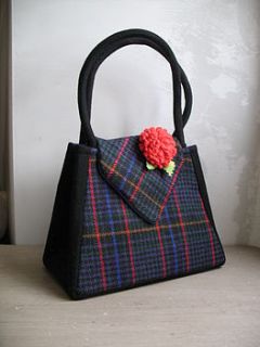 grace handbag blue check and black wool by hope and benson