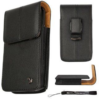 Black Texture Verticle Pebbled Leather Hip Holster Case with Belt Clip For All New HTC One M7 (32GB/64GB) 2013 + an eBigValue Determination Hand Strap Cell Phones & Accessories