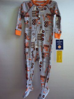 Carter's Boys One piece Footed Cotton Sleeper Gray/Orange Construction 18 Months Baby