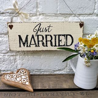 vintage inspired 'just married' sign by delightful living weddings