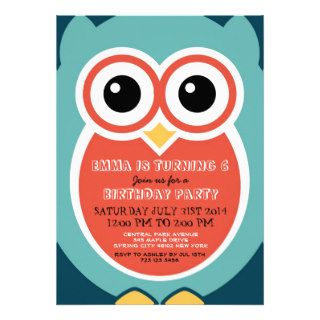 Blue Owl Cartoon Birthday Invitation Card for Boys