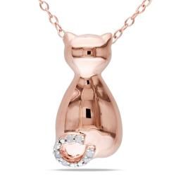 Miadora Pink Rhodium plated Silver Diamond Accent Cat Necklace Miadora Diamond Necklaces