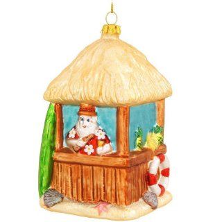 Santa In Tiki Hut Glass Ornament   Decorative Hanging Ornaments