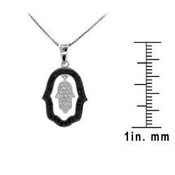 Sterling Silver Black and White Cubic Zirconia Hamsa Hand Necklace Moise Cubic Zirconia Necklaces