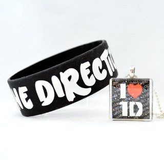 I Love Harry, Zayn, Liam, Niall and Louis (Square Combo)    One Direction Glass Tile Pendant Necklace Jewelry Wearable Art Unique Design By Atlantic Seaboard Trading Co. (1D Love Square Pendant & Wristband Combo)   One Direction Rubber I Love Zayn Wris