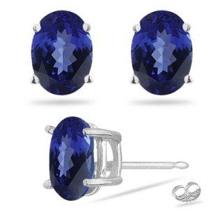 2.50 Cts of 8x6 mm Heirloom Quality Oval Tanzanite Stud Earrings in 14K White Gold Jewelry