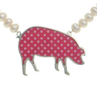 polka dot pig pearl necklace by very beryl