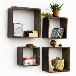 Trista   [Saddle Brown] Square Leather Wall Shelf / Bookshelf / Floating Shelf (Set of 4)   Childrens Shelves