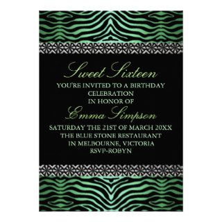 Modern Green Zebra Print Sweet16 Birthday invite