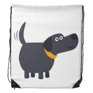 Cute Cartoon Black Labrador Drawstring Back Pack Drawstring Backpacks