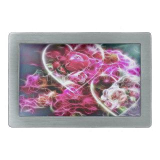 shining pink love hearts and flowers belt buckles