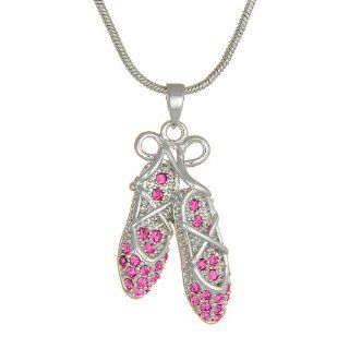 Pink Crystal Ballerina Dancer Slippers Pendant Necklace Jewelry