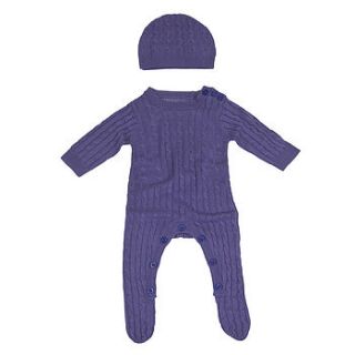 organic cable knit baby bodysuit and hat set by bamboo baby