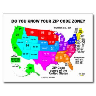 Do You Know Your Zip Code Zone? (US Map) Postcards