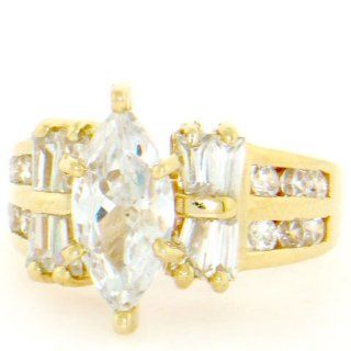 10K Gold 2.9 ct Marquise Baguette CZ Engagement Ring Jewelry Liquidation Jewelry