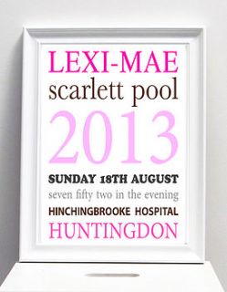 personalised birth announcement print by i love design