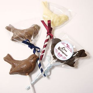 handmade premium chocolate lollipop birds by fairy tale gourmet