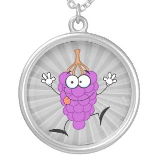 silly cute funny purple grapes cartoon character necklace