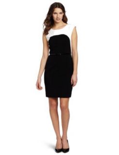 Calvin Klein Women's Color Block Sleeveless Dress, Eggshell/Black, 6