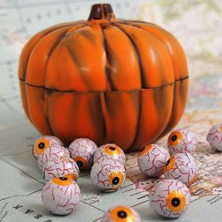 halloween chocolate pumpkin with eyeballs by the chocolate deli