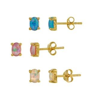 Glitzy Rocks 18k Gold over Sterling Silver Multicolor Opal Stud Set Glitzy Rocks Gemstone Earrings