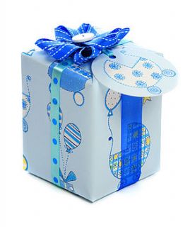 baby boy gift wrap, bow, ribbon and tag set by paper salad