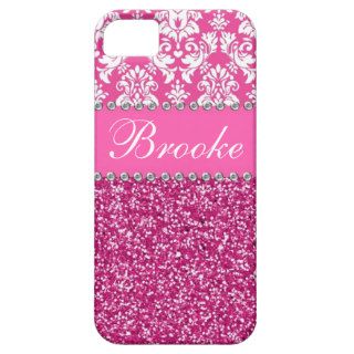 Pink & White Damask & Glitter Rhinestone Case iPhone 5 Covers