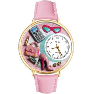 Whimsical Women's Goldtone Shopper Mom Theme Pink Leather Watch Whimsical Women's Whimsical Watches