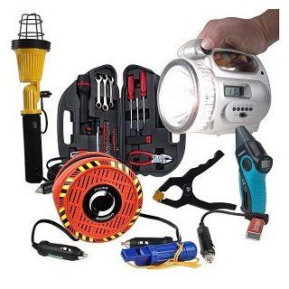 Automobile Emergency Tool Geek KitTM w/Radio Flashlight, 12V Work Light, 36 Pc Tool Set, Tire Gauge, Car Charger & More  Office Supplies 