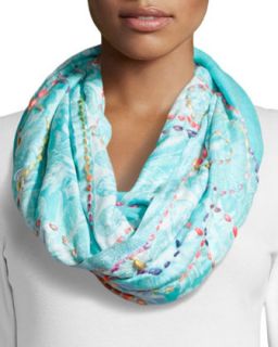 Floral Paisley Thick Stitch Infinity Scarf, Turquoise/Cream