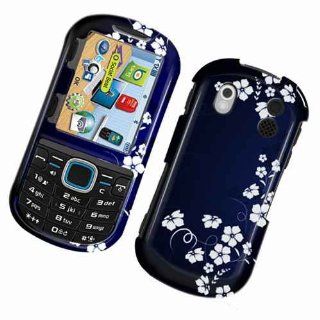 Blue with White Midnignt Flower Design Snap on Hard Skin Shell Protector Faceplate Cover Case for Samsung Intensity 2 Intensity2 U460 + Microfiber Pouch Bag + Case Opener Cell Phones & Accessories