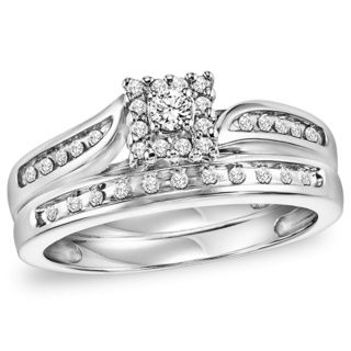 Cambridge 1/4ct TDW Sterling Silver Round Diamond 2 piece Ring Set (I J, I2 I3) Bridal Sets